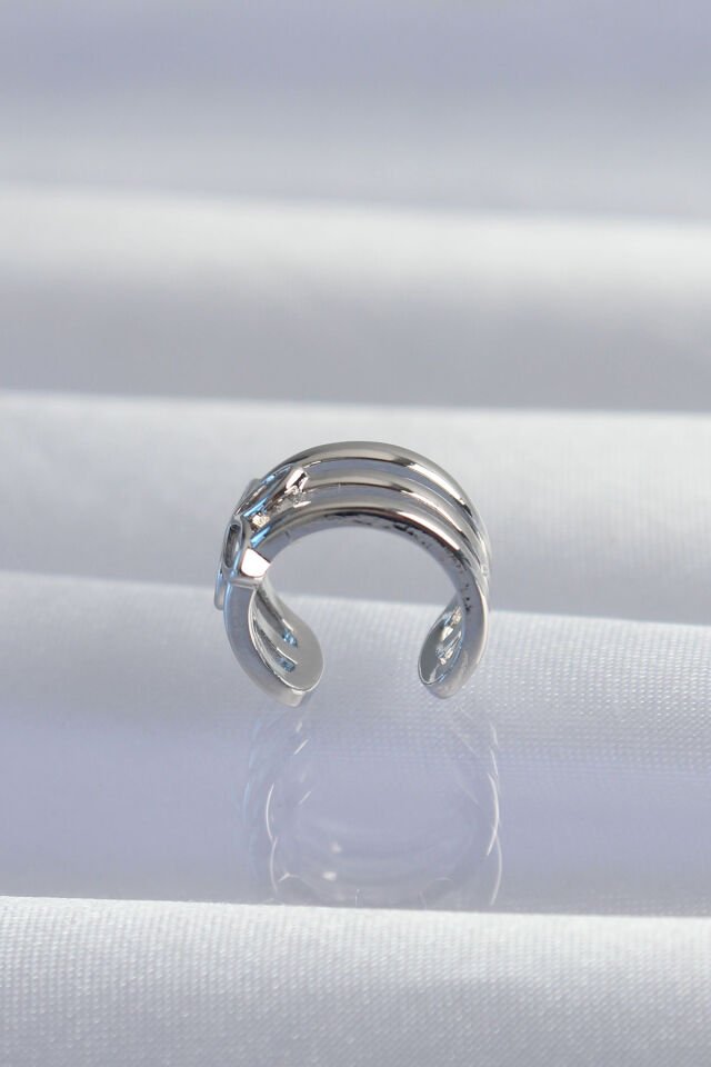Pirinç Gümüş Renk Yonca Earcuff Küpe - Lisinya