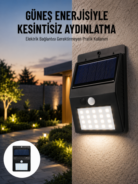 Solar Dekoratif Lambası Sensörlü Led Işık Bahçe Aydınlatma Yeni Nesil - Lisinya