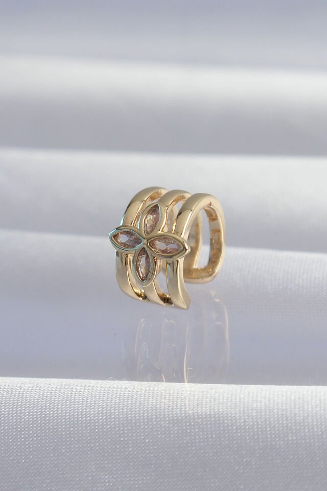Pirinç Gold Renk Yonca Earcuff Küpe - Lisinya