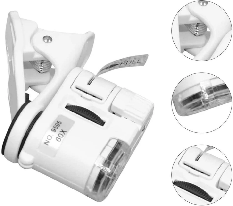 - 60X Mini Cep Telefonu Için Mandallı Mikroskop Uv Ledli Büyüteç Model AL2431 ( Lisinya )