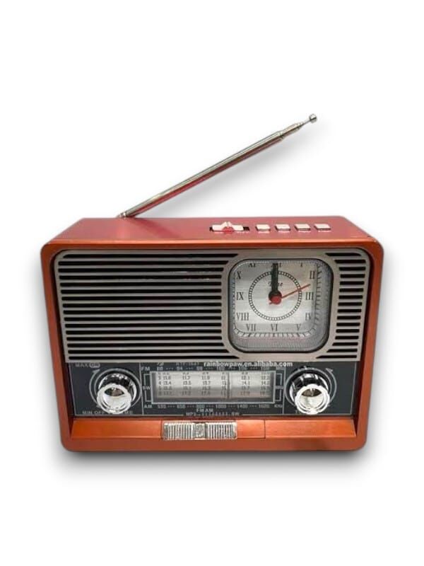 YamanHobi KTF 1647 Saatli Fenerli Bluetooth Nostaljik Radyo USB TF Kartlı Kahverengi