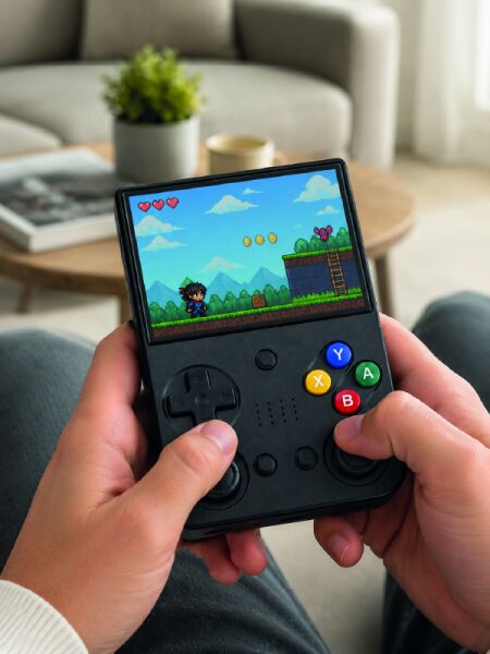 3.5 İnç IPS Ekran Retro Oyun Konsolu 64GB Dahili Hafıza Çift Analog Joystick Taşınabilir El Konsolu