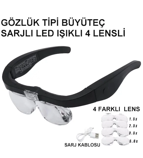 - Şarjlı gözlük Büyüteç  4 Farklı Lens -11537dc ( Lisinya )