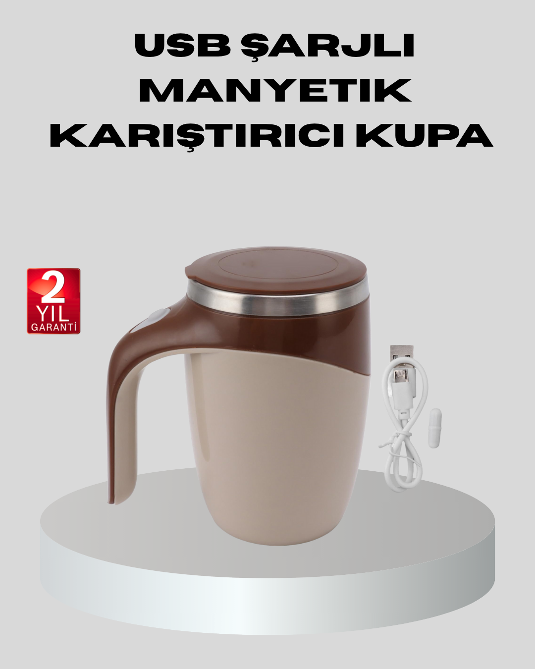 Manyetik Karıştırıcı Kupa USB Şarjlı Otomatik Karıştırma Çift Katmanlı - Lisinya