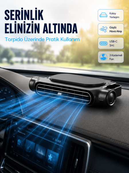 Araç Koltuk Başlığı Soğutucu Fan USB Şarjlı 3 Kademeli Sessiz Boyun Serinletici - Lisinya