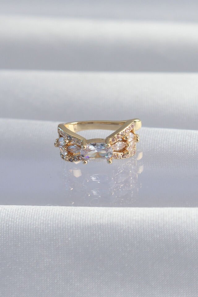 Pirinç Gold Renk Zirkon Taş Kaplama Earcuff Küpe - Lisinya