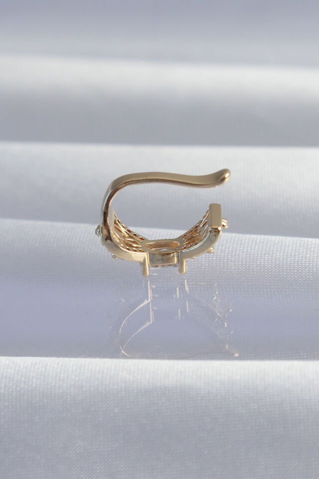 Pirinç Gold Renk Zirkon Taş Kaplama Earcuff Küpe - Lisinya
