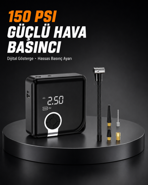 Dijital Ekranlı Diyafram Tip Kompresör 150 PSI Güçlü Motorlu - Lisinya