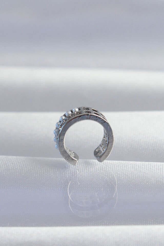 Pirinç Gümüş Renk İncili Baget Taşlı Earcuff Küpe - Lisinya