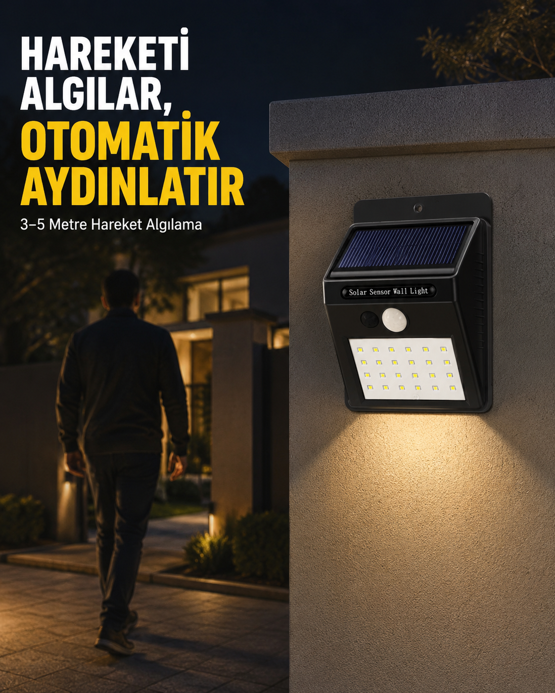 Bahçe ve Veranda İçin Güneş Paneli ile Otomatik Şarj Olan LED Duvar Lambası - Lisinya