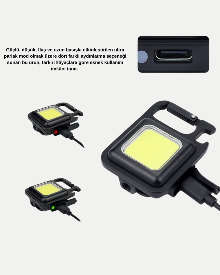 LED Mini Anahtarlık Fener – 1000 Lümen Güçlü Işık ve USB Type-C Şarjlı - Lisinya