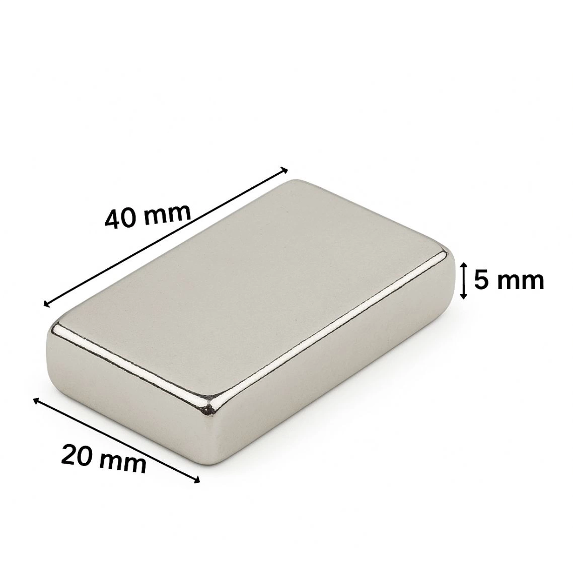 40×20×5 mm N35 Neodyum Mıknatıs – Nikel Kaplama, Köşeli (10’lu Paket) ( Lisinya )