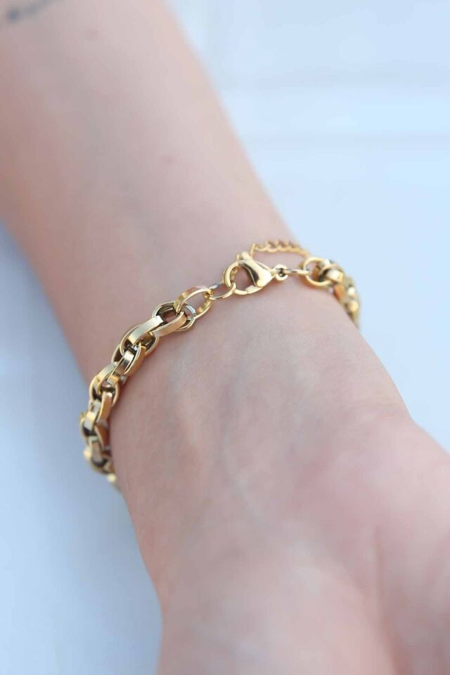 Gold Renk 316L Çelik Zincir Kadın Bileklik - Lisinya