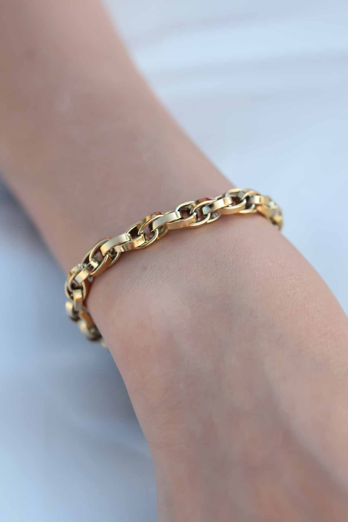 Gold Renk 316L Çelik Zincir Kadın Bileklik - Lisinya