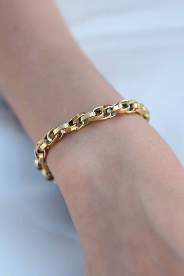 Gold Renk 316L Çelik Zincir Kadın Bileklik - Lisinya