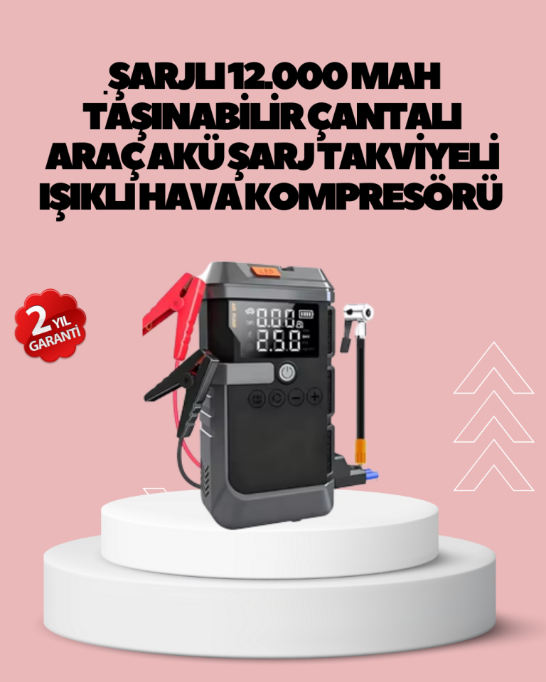 Araç İçin 4 Fonksiyonlu Akü Takviye ve Lastik Şişirme Cihazı - Lisinya