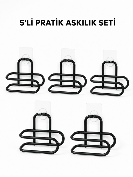 Siyah Metal WC Kağıtlık Yapışkanlı Tuvalet Kağıdı Rulo Tutucu 5 Adet Avantajlı Set