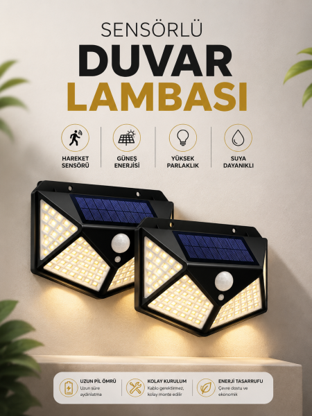 Solar Sensörlü Duvar Lambası Bahçe Lambaso Parlak Beyaz Işık Suya Dayanıklı - Lisinya