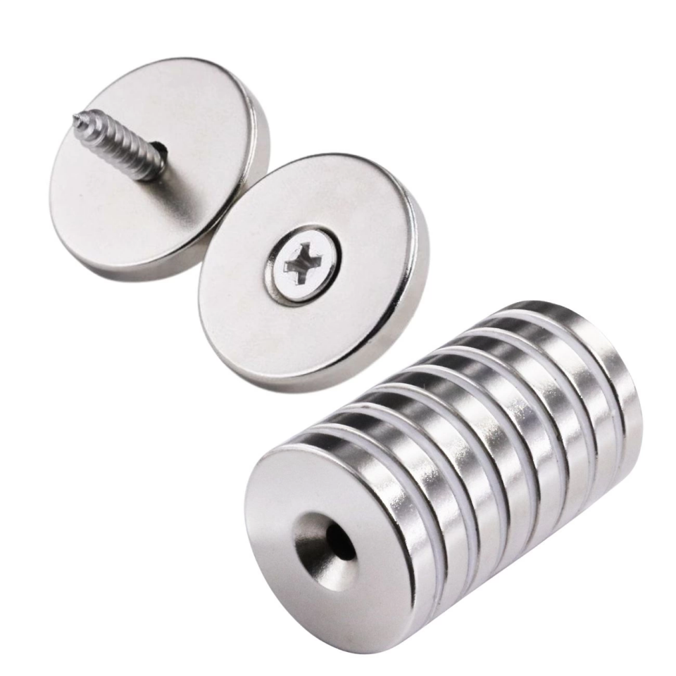 2 Adet 25x10/5x5,5 mm Neodyum Mıknatıs Havşa Delikli Magnet Vida Atılabilir N35 Nikel Paslanmaz ( Lisinya )