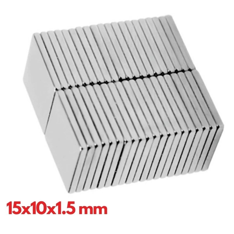 10 Adet 15x10x1.5 mm Köşeli Neodyum Mıknatıs N35 Magnet Dayanıklı Nikel Kaplama ( Lisinya )