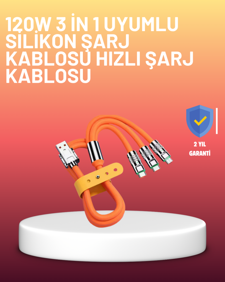 Çinko Alaşımlı Uçlu 120 W Şarj Kablosu – Dolaşmaya Dayanıklı 1,2 m USB Kablo - Lisinya