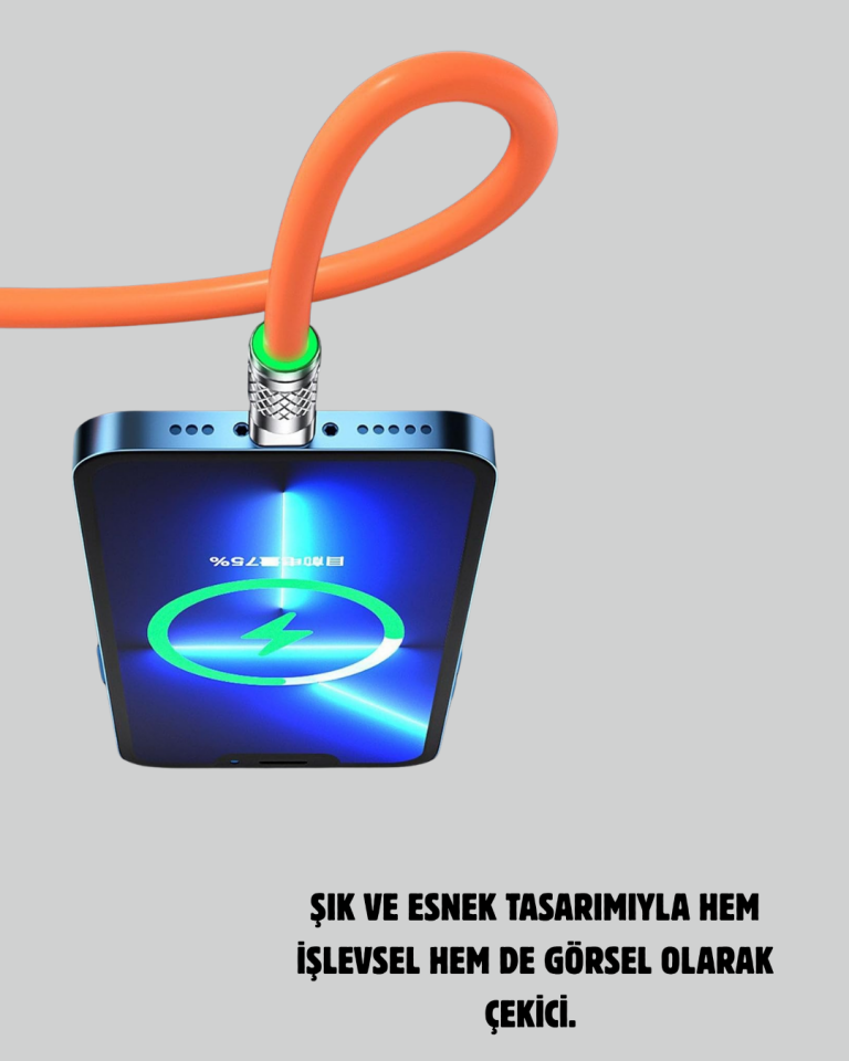 Çinko Alaşımlı Uçlu 120 W Şarj Kablosu – Dolaşmaya Dayanıklı 1,2 m USB Kablo - Lisinya