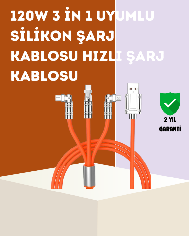 120 W Hızlı Çözüm Sunan 3'ü 1 USB Şarj Kablosu– Sağlam Gövde - Lisinya