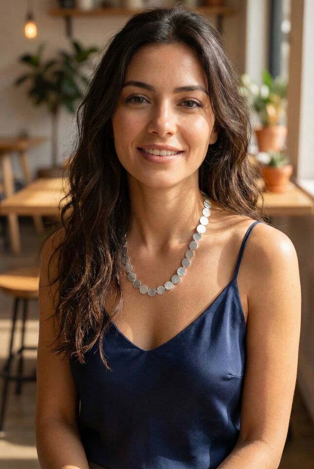 Yuvarlak Plaka Model Gümüş Renk Kadın Kolye - Lisinya