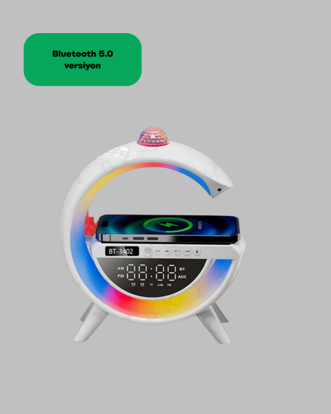 Kablosuz Şarjlı Dijital Saat RGB Işıklı Bluetooth Hoparlör Çok Fonksiyonlu