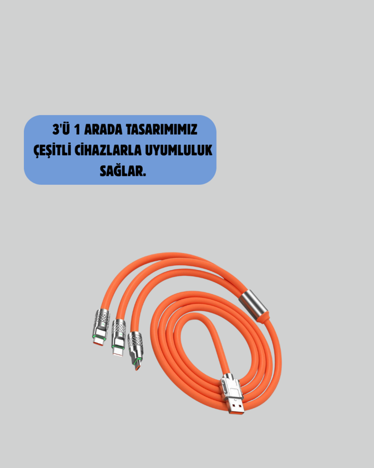 120 W Şarj ve Veri Aktarımı Kablo– 3 Başlıklı Çok Amaçlı Kablo Yüksek Hızlı - Lisinya