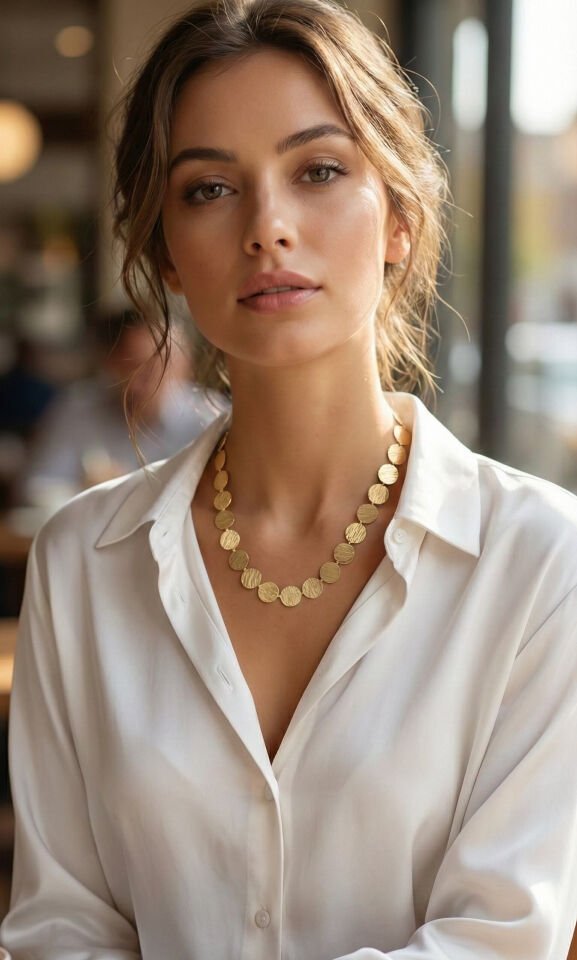 Yuvarlak Plaka Model Gold Renk Kadın Kolye - Lisinya