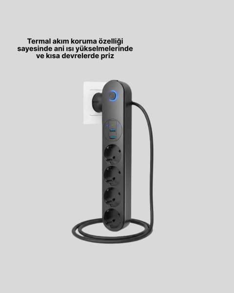 Akıllı Akım Dengelemeli 4’lü Çoklu Priz Type-C ve USB Çıkışlı - Lisinya