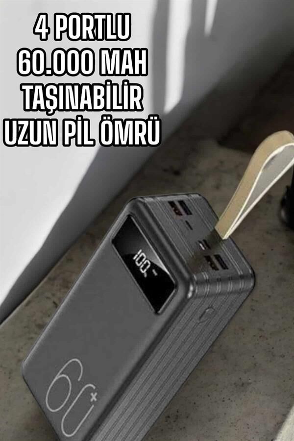 Powerbank 60.000 MAH Dijital Göstergeli 4 Portlu Taşınabilir - Lisinya