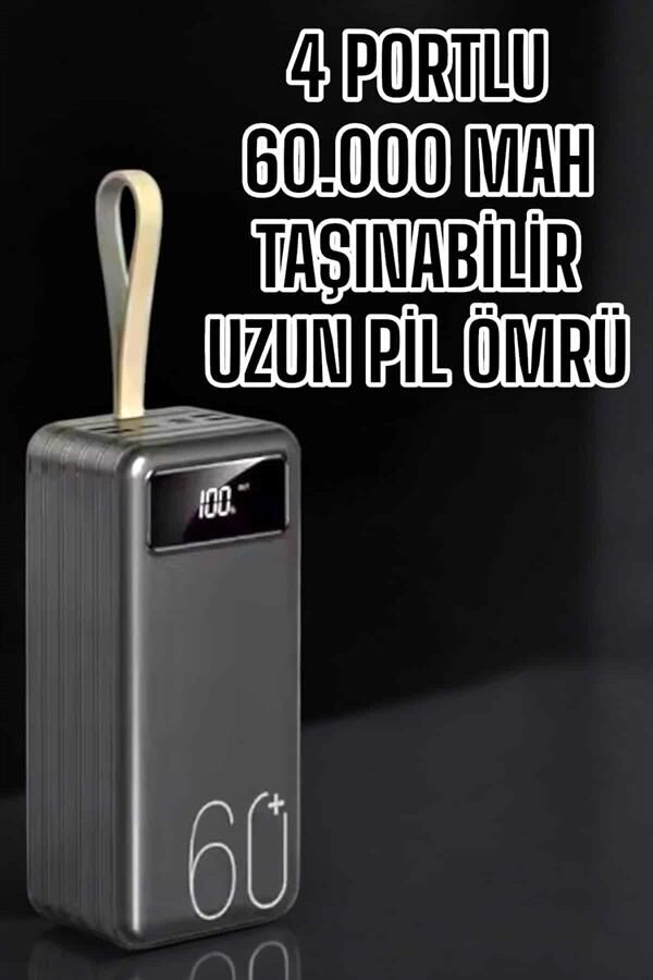 Powerbank 60.000 Mah Hızlı Şarj 4 Çıkışlı Uzun Şarj Süreli Dijital Göstergeli - Lisinya