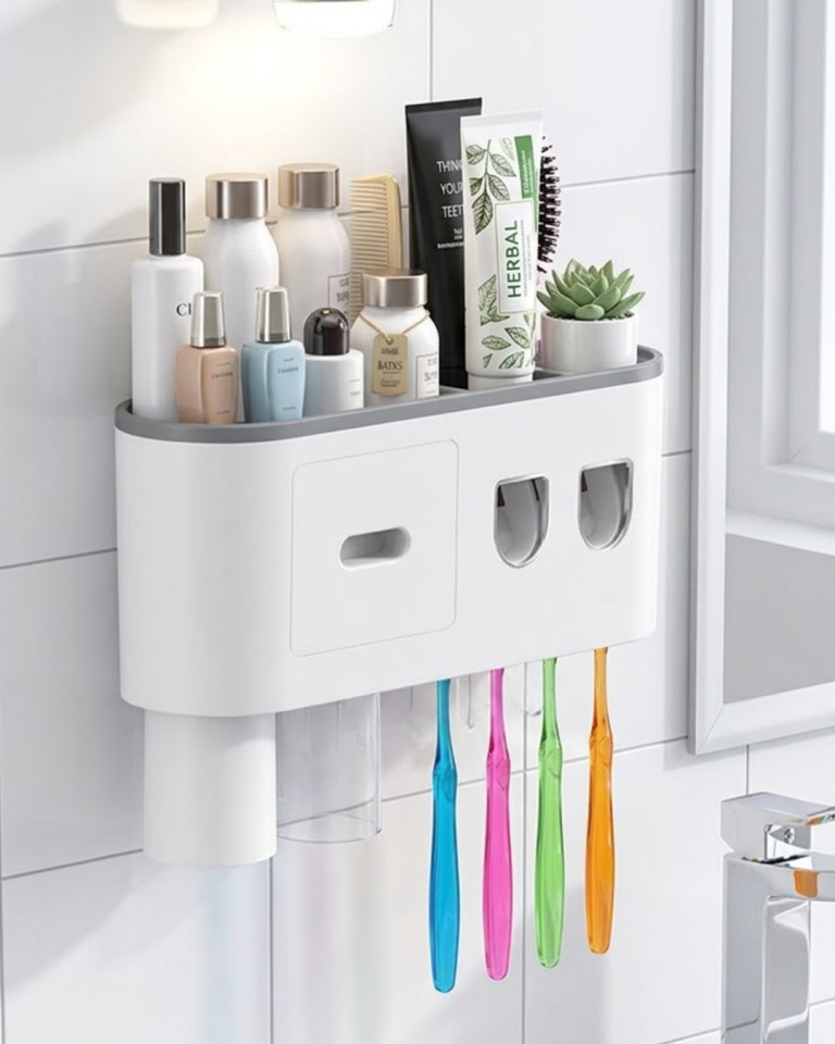 Banyo Organizer Diş Fırçası Tutucu Çift Dispenserli Raflı Çekmeceli - Lisinya