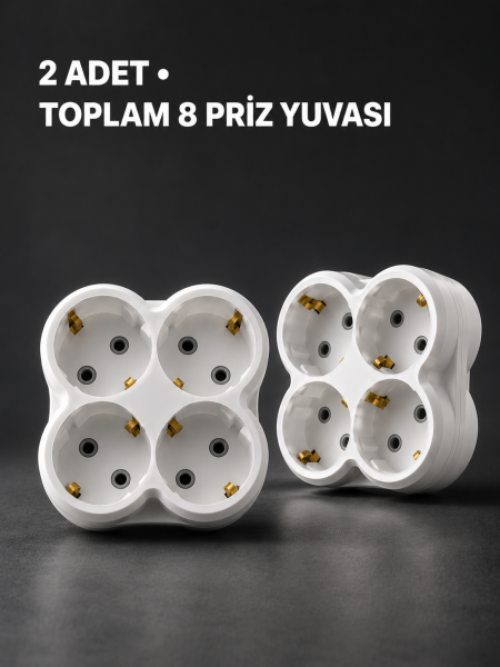 Duvar Tipi 4 Çıkışlı Priz Çoğaltıcı Kablosuz Kompakt Tasarım 2 Adet