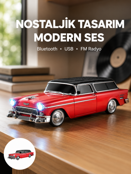 Taşınabilir Klasik Araç Tasarımlı Kablosuz Hoparlör - Lisinya