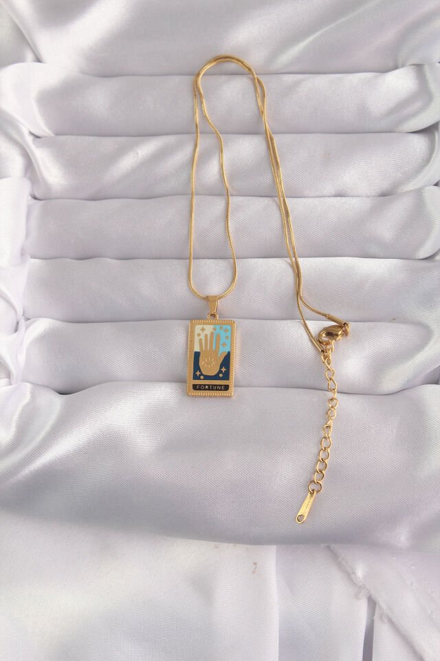 316L Çelik Gold Renk Karışık Mineli El Figür Tarot Kolye - Lisinya