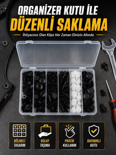 Profesyonel Oto Klips Tamir Seti 6 Farklı Model Plastik Sabitleme Pimi Organizer Kutulu - Lisinya