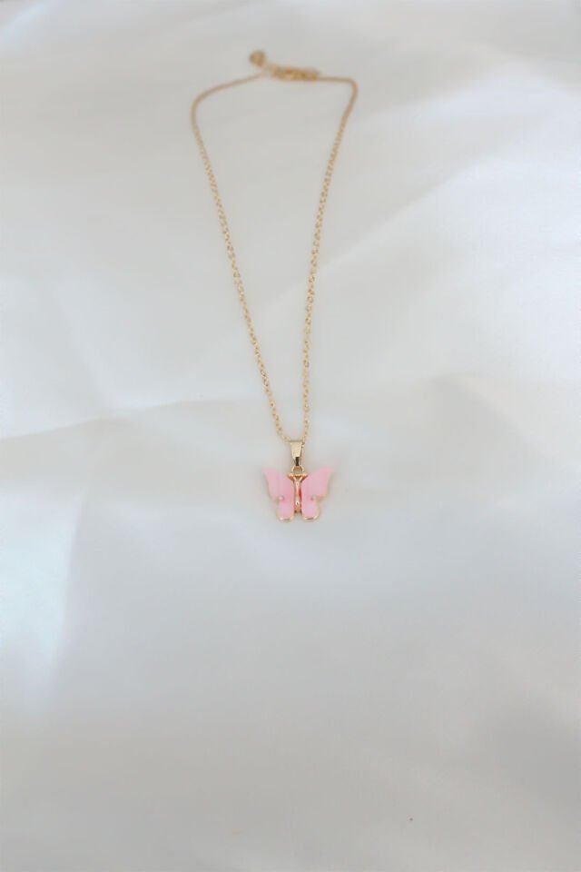 Gold Kaplama Pembe Sedefli Kelebek Kolye - Lisinya