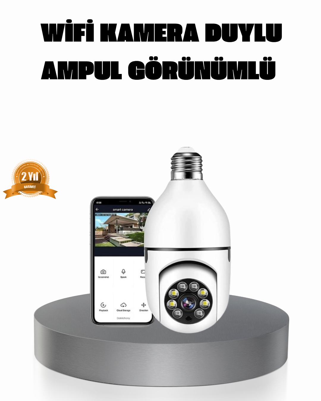 360° Akıllı Güvenlik Kamerası,Duya Takılabilir, Wi-Fi Bağlantılı, Hareket Sensörlü