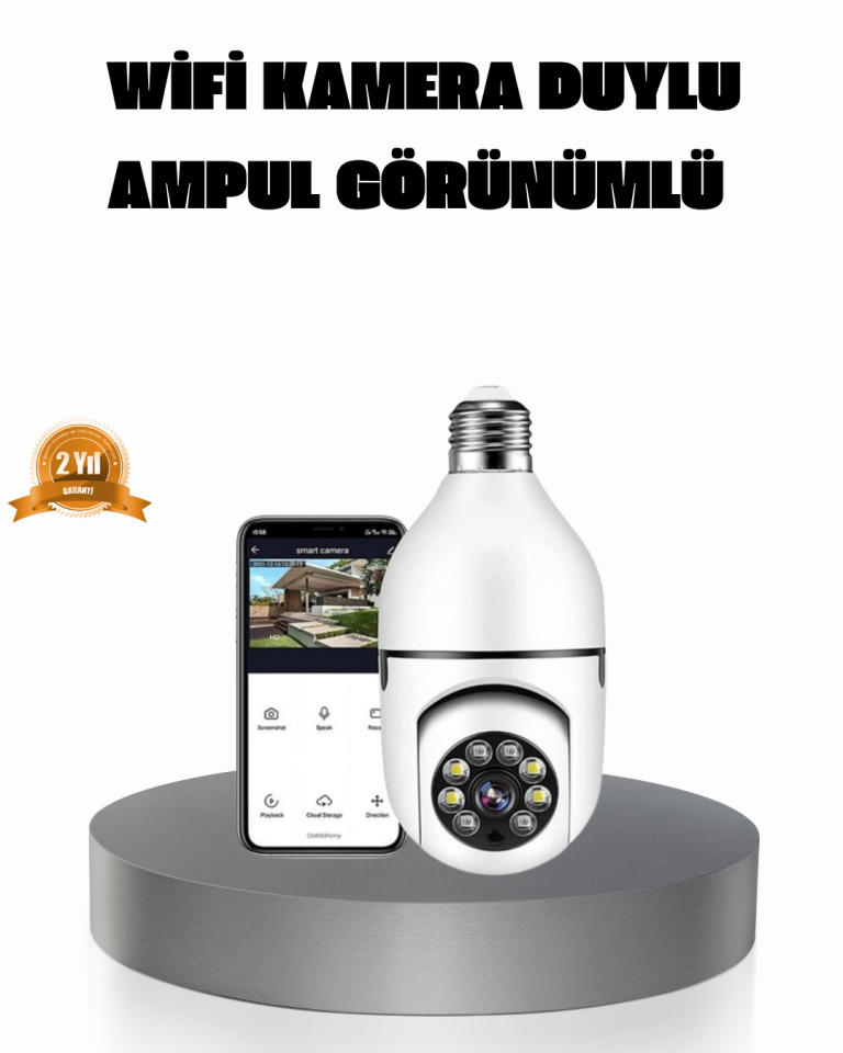 360° Akıllı Güvenlik Kamerası – Duya Takılabilir, Wi-Fi Bağlantılı, Hareket Sensörlü - Lisinya