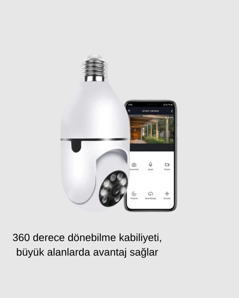360° Akıllı Güvenlik Kamerası,Duya Takılabilir, Wi-Fi Bağlantılı, Hareket Sensörlü