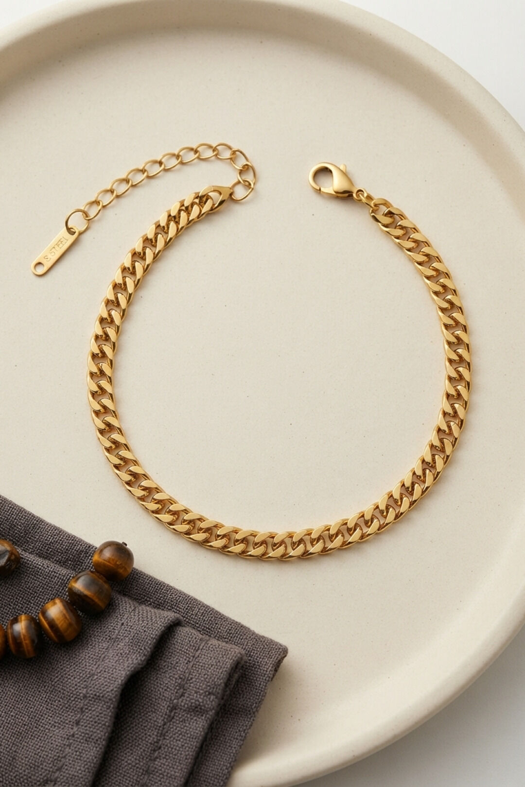 316L Çelik Gold Renk İnce Cuban Zincir Model Erkek Bileklik - Lisinya
