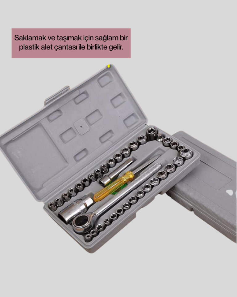 Dayanıklı Karbon Çelik 40 Parça Lokma ve Cırcır Anahtar Seti - Lisinya