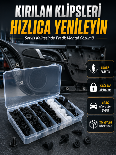 Universal Araç Döşeme Klipsi ve Tampon Sabitleme Pimi Seti 100 Parça Organizer Kutulu - Lisinya