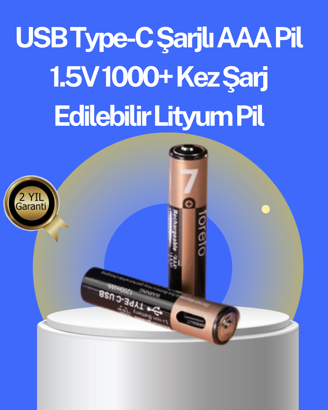 Hızlı Şarj Teknolojili USB Şarjlı AAA Pil – 40 Dakikada Tam Şarj - Lisinya