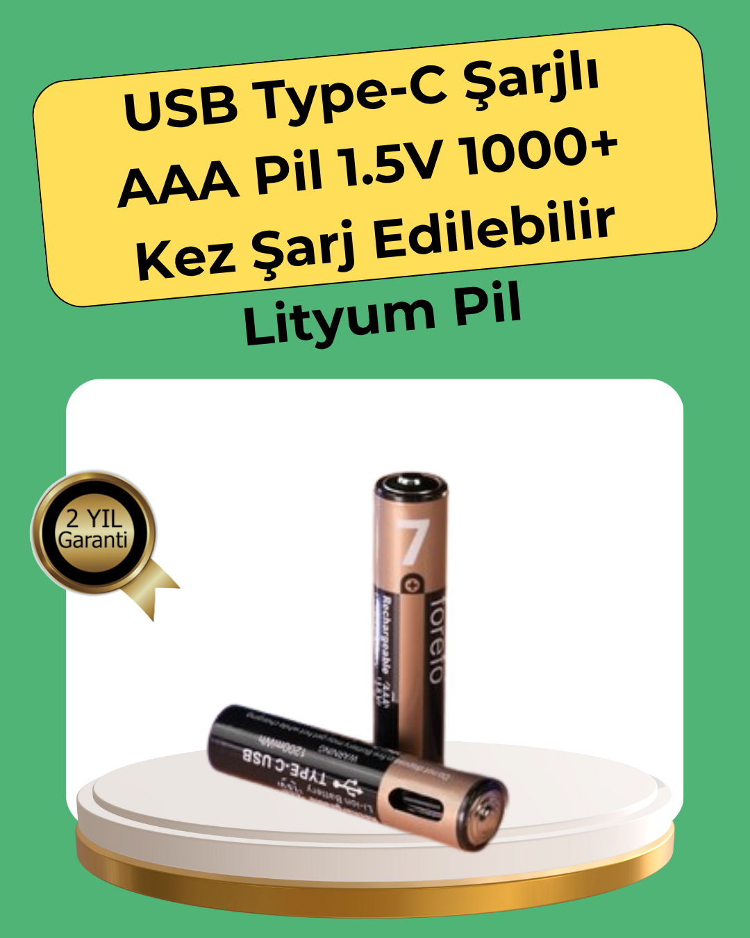 AAA Boyutunda USB Şarjlı Pil – Kompakt Tasarım, Geniş Uyumluluk - Lisinya