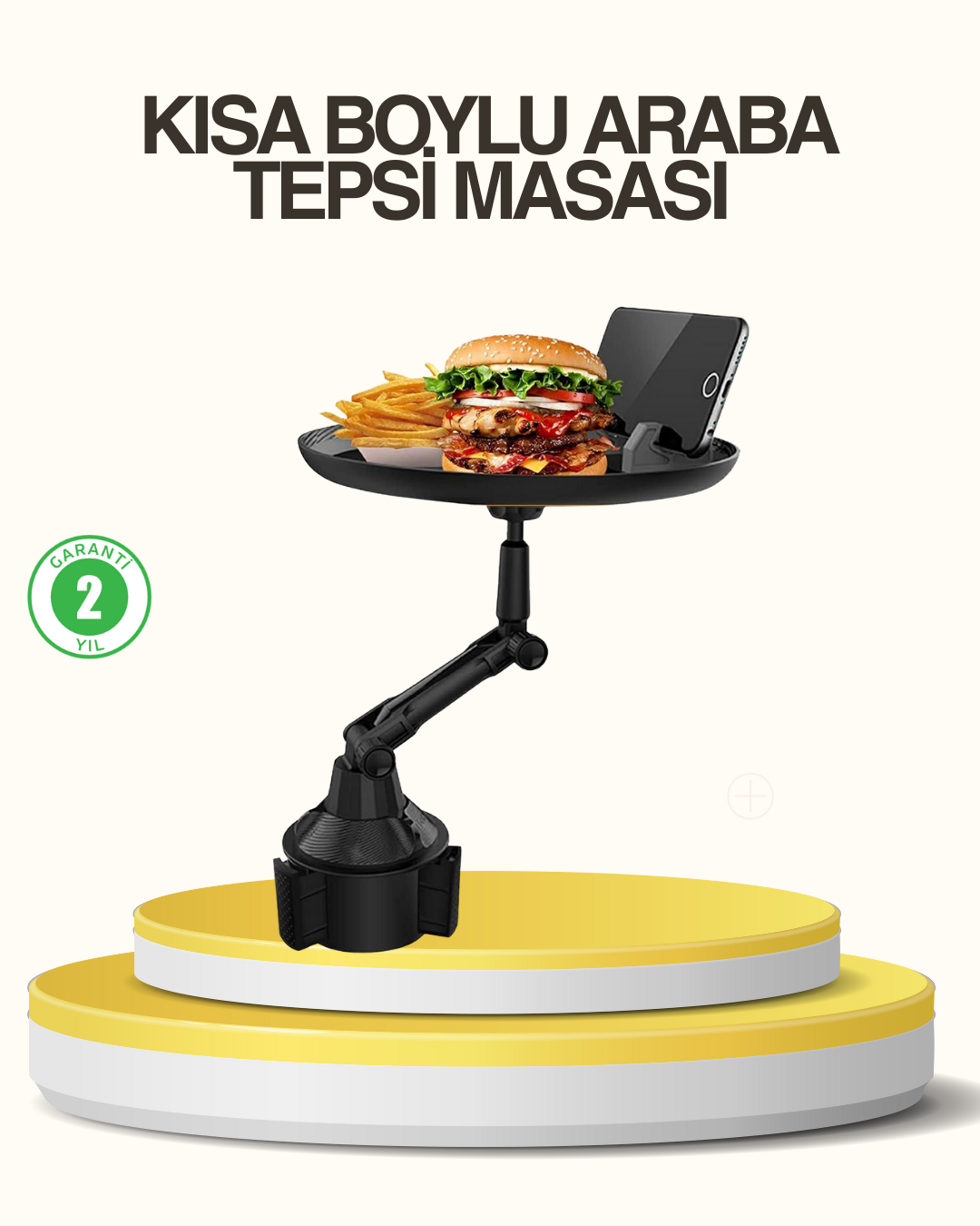 Araç Bardaklık Tepsisi 360° Dönebilen Kol Ayarlı Geniş Yemek Alanlı - Lisinya