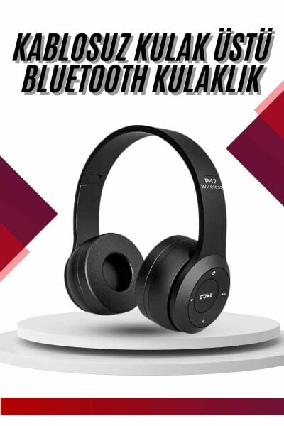 Bluetooth Kablosuz Kulaklık Siyah Wireless 5.0 Kulak Üstü Uzun Pil Ömrü